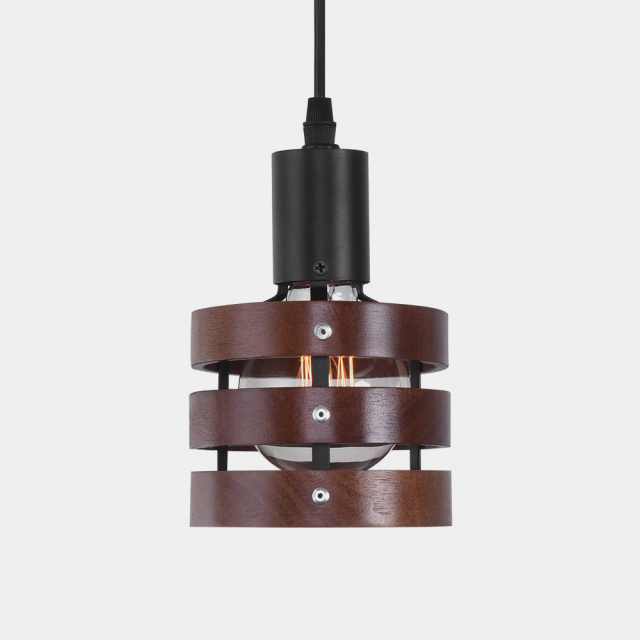 Modern Farmhouse One Light Drum Kitchen Island Pendants with Wood Accents