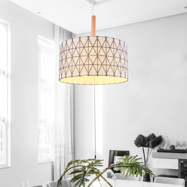 Modern Mid-Century Geometric Pattern 3 Lights Drum Shade Chandelier for Living Room Dining Room