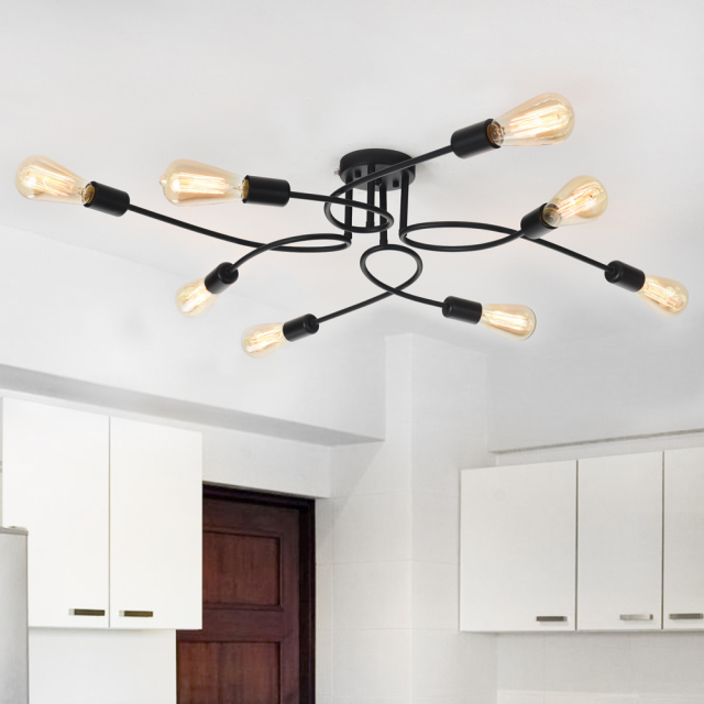 Modern Mid-Century Semi flush Mount Chandelier with 8 Lights for Bedroom/ Living Room /Hallway