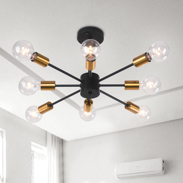 Modern Contemporary Sputnik 8-Lights Semi Flush Mount Chandelier for Dining Room Living Room Bedroom