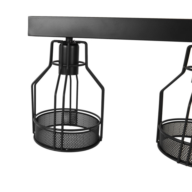 Farmhouse Vintage 5-Lights Mason Jar Linear Chandelier with Cage Shade for Kitchen Island Dining Room