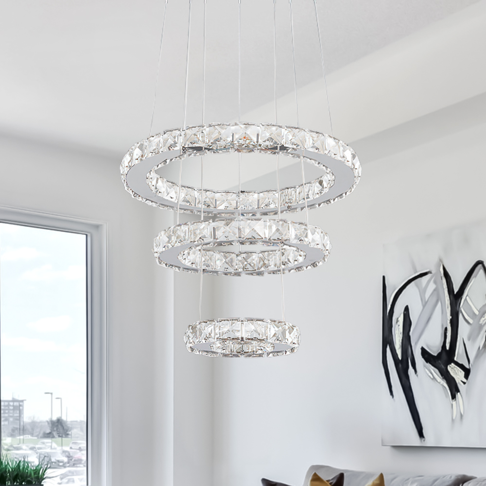 Modern Contemporary 3 Tier Circle Led Chandelier with Crystal for Living Room Dining Room Bedroom
