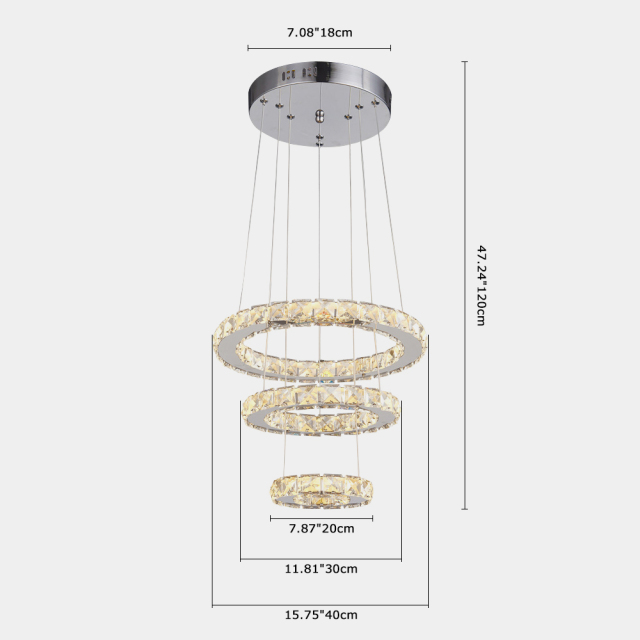 Modern Contemporary 3 Tier Circle Led Chandelier with Crystal for Living Room Dining Room Bedroom