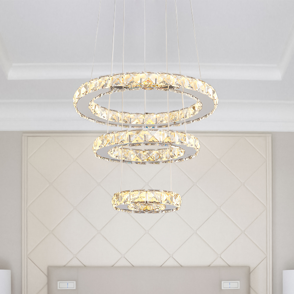 Modern Contemporary 3 Tier Circle Led Chandelier with Crystal for Living Room Dining Room Bedroom