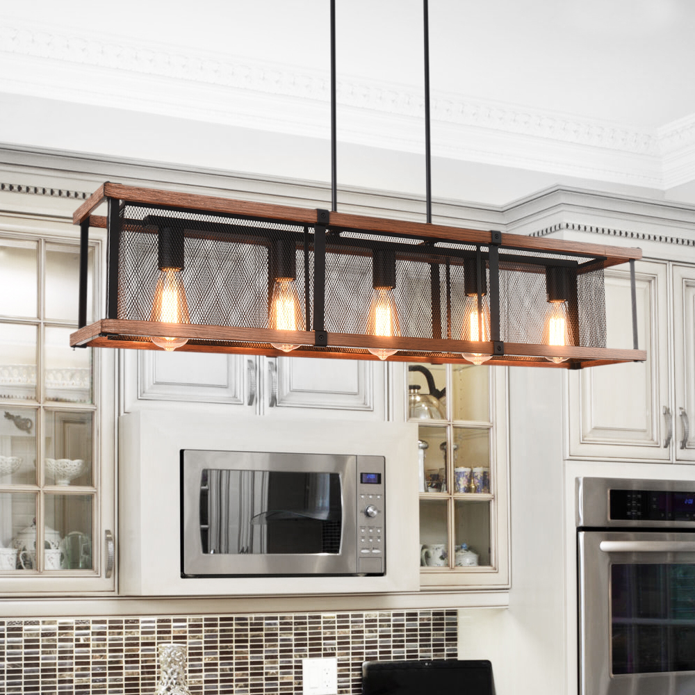 Modern Farmhouse 5-Lights Rectangular Chandelier for Kitchen Island ...