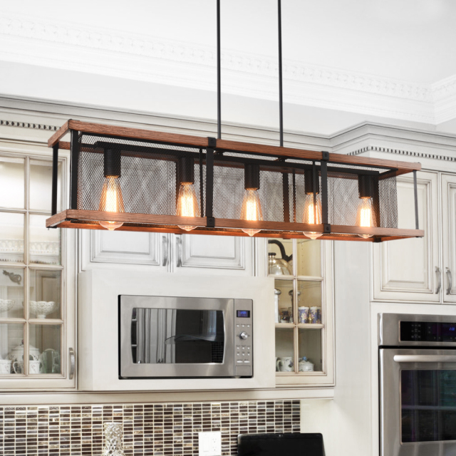 Modern Farmhouse 5-Lights Rectangular Chandelier for Kitchen Island Dining Table