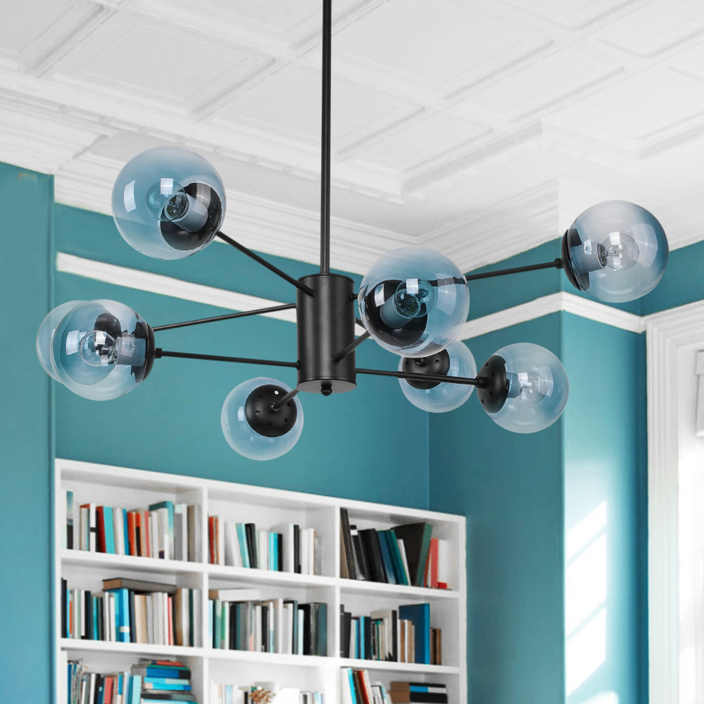 Modo 8 Light Branching Bubble Designer Modern Chandelier with Blue Glass Shade