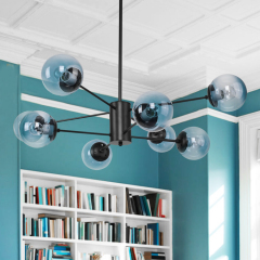 Modo 8 Light Branching Bubble Designer Modern Chandelier with Blue Glass Shade