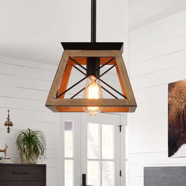 Modern Farmhouse Single light Lantern Geometric Chandelier for Entryway Dining Room Living Room