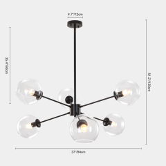 Modern Mid-Century 6 Lights Black Bubble Sputnik Chandelier for Living Room Dining Room Bedroom