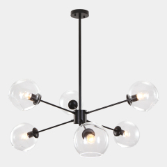 Modern Mid-Century 6 Lights Black Bubble Sputnik Chandelier for Living Room Dining Room Bedroom
