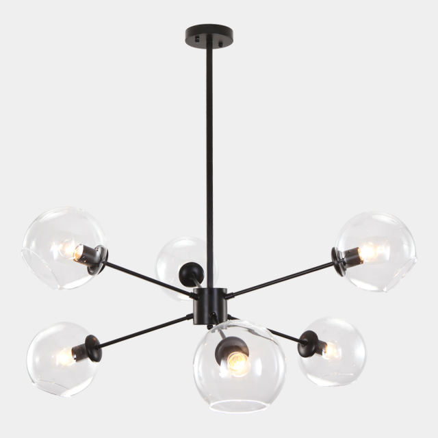 Modern Mid-Century 6 Lights Black Bubble Sputnik Chandelier for Living Room Dining Room Bedroom