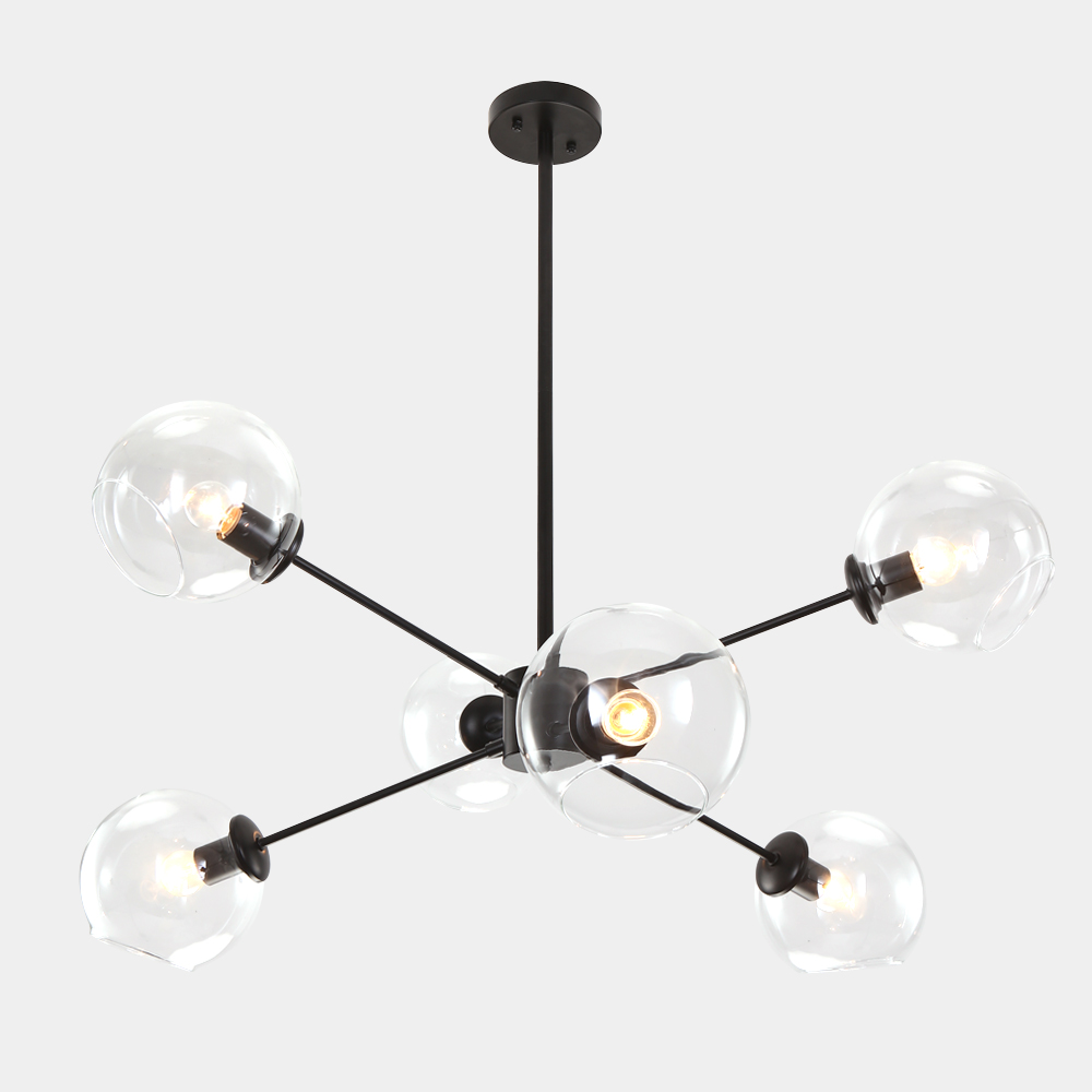 Modern Mid-Century 6 Lights Black Bubble Glass Chandelier for Living Room Dining Room Bedroom