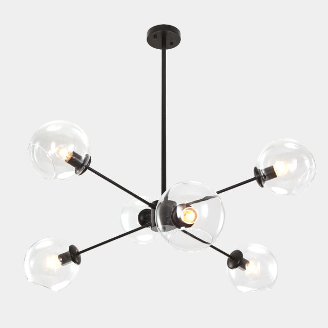 Modern Mid-Century 6 Lights Black Bubble Sputnik Chandelier for Living Room Dining Room Bedroom