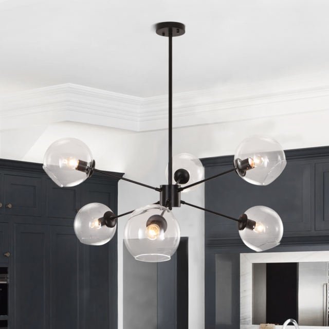 Modern Mid-Century 6 Lights Black Bubble Sputnik Chandelier for Living Room Dining Room Bedroom