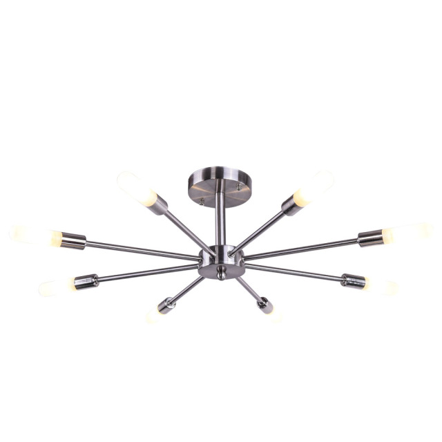 Dimmable 6 Light Frosted Glass Industrial Sputnik Semi Flush Mount Ceiling Lamp in Brass