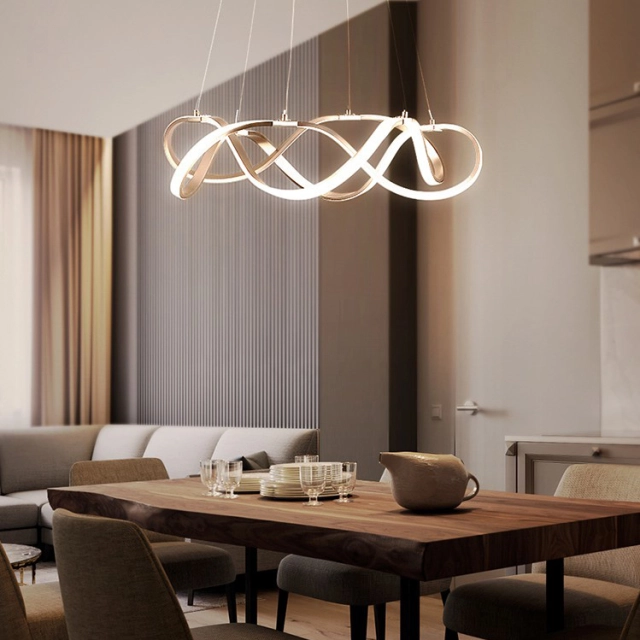Modern Style 21&quot;W Draped Ribbon LED Chandelier in White For Restaurant Dining Room Bedroom Showroom Living Room