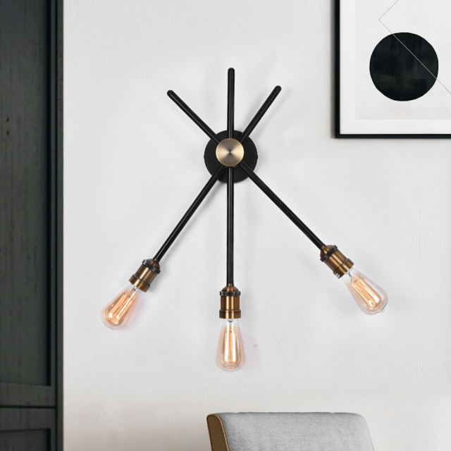 Modern 3 Lights Sputnik Black Wall Sconce for Living Room/Dining Room/Bedroom