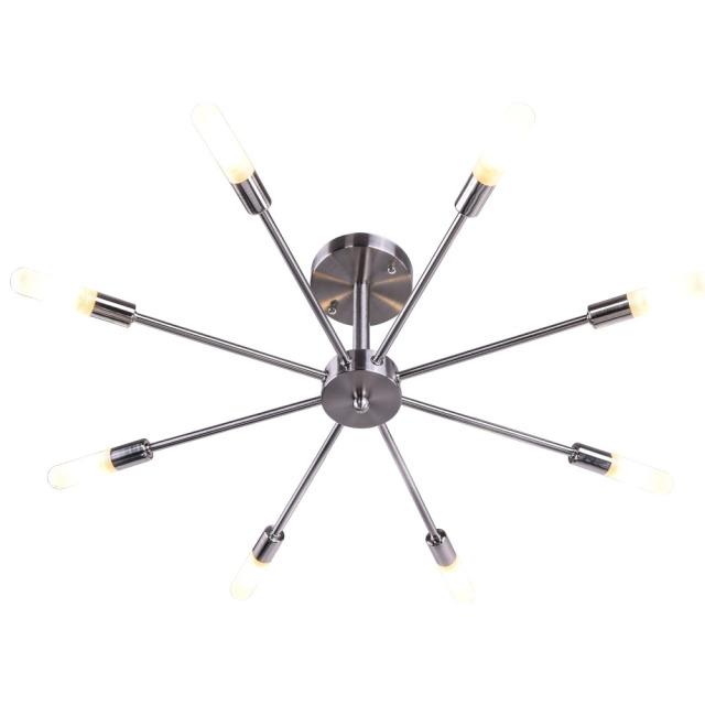 Dimmable 6 Light Frosted Glass Industrial Sputnik Semi Flush Mount Ceiling Lamp in Brass