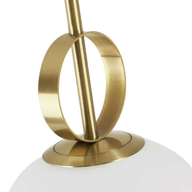 Mid-Century Modern 1 Light Brass Lifting Pendant Light with Opal Globes Hight Adjustable for Bar Restaurant Dining Room Lighting