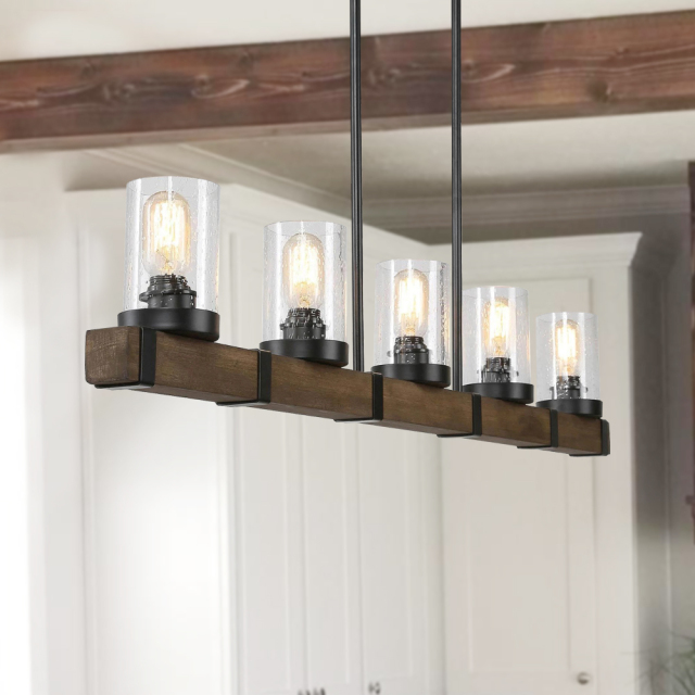 Modern Farmhouse 5-Lights Glass Jar linear Chandelier for Kitchen Island Dining Table