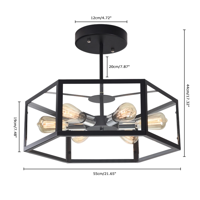 Modern Industrial Six Lights Square Semi Flush Mount Ceiling Light for Entryway  Kitchen