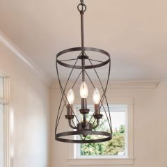 Industrial Rustic 3 Lights Drum Chandelier for Kitchen Dining Room
