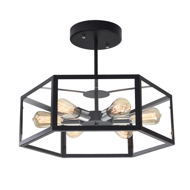 Modern Industrial Six Lights Square Semi Flush Mount Ceiling Light for Entryway  Kitchen