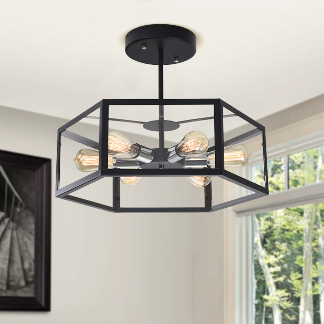 Modern Industrial Six Lights Square Semi Flush Mount Ceiling Light for Entryway  Kitchen