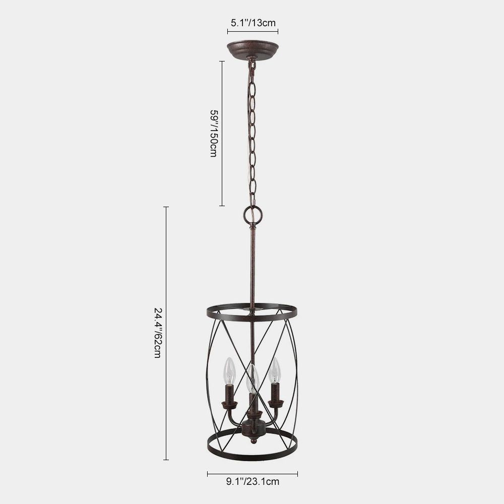 Industrial Rustic 3 Lights Drum Chandelier for Kitchen Dining Room