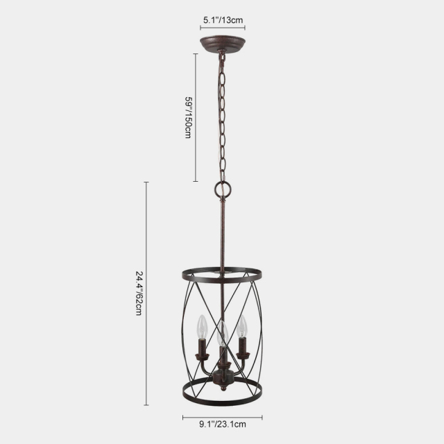 Industrial Rustic 3 Lights Drum Chandelier for Kitchen Dining Room