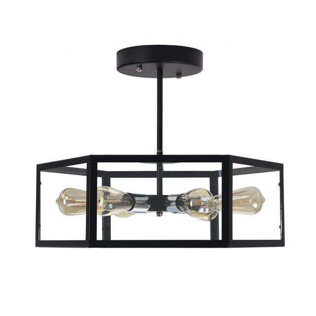 Modern Industrial Six Lights Square Semi Flush Mount Ceiling Light for Entryway  Kitchen