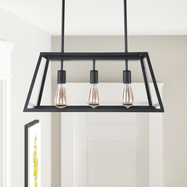 Modern Farmhouse  3-Lights Black Farmhouse Chandelier with Glass Shades