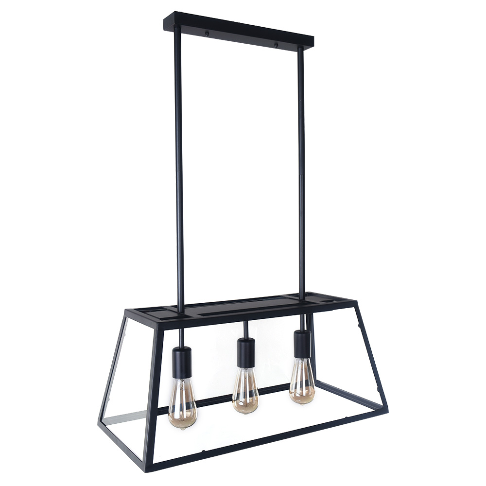 Modern Farmhouse  3-Lights Black Farmhouse Chandelier with Glass Shades