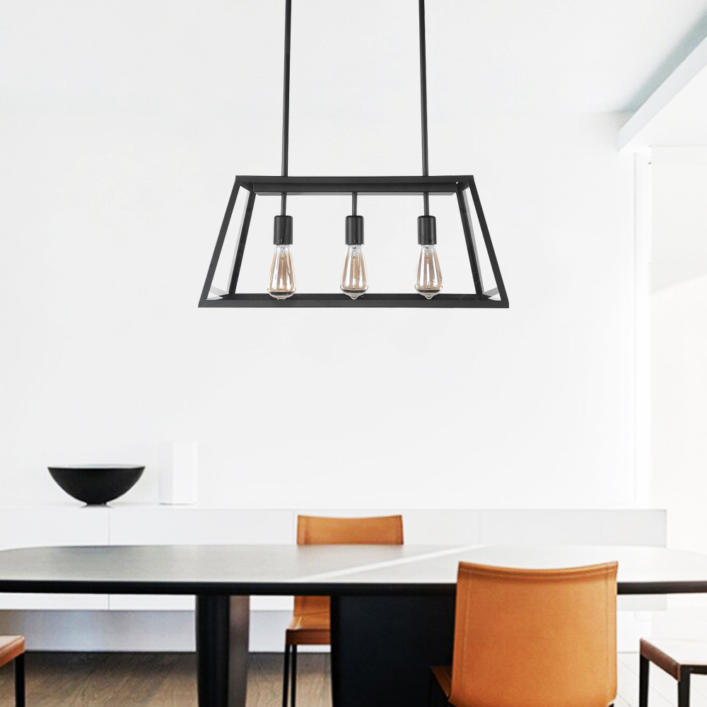 Modern Farmhouse  3-Lights Black Farmhouse Chandelier with Glass Shades