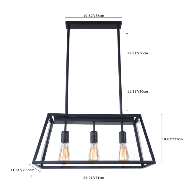 Modern Farmhouse  3-Lights Black Farmhouse Chandelier with Glass Shades