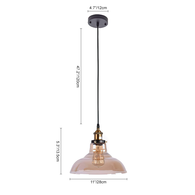 Modern Industrial Single Glass Pendant light with Dome Glass Shade