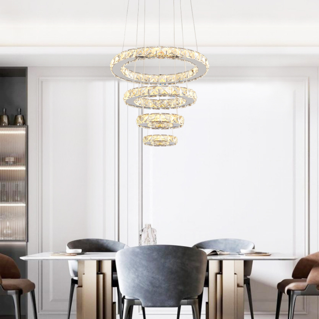 Modern Contemporary 3 Tier Circle Led Chandelier with Crystal for Living Room Dining Room Bedroom