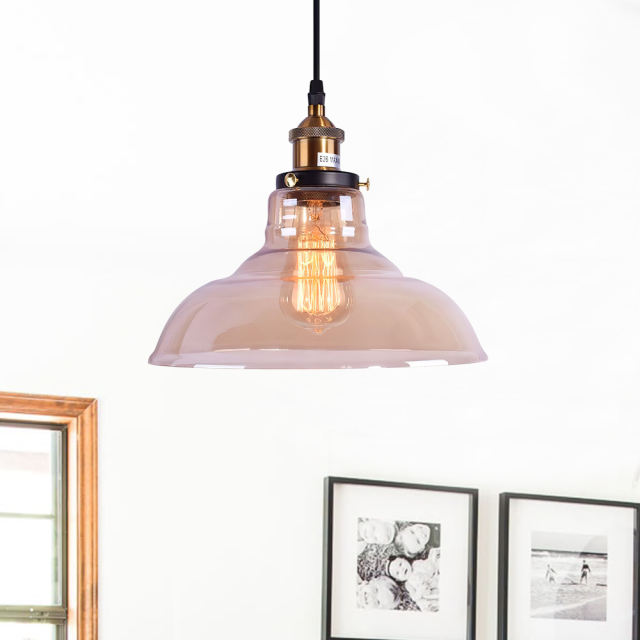 Modern Industrial Single Glass Pendant light with Dome Glass Shade