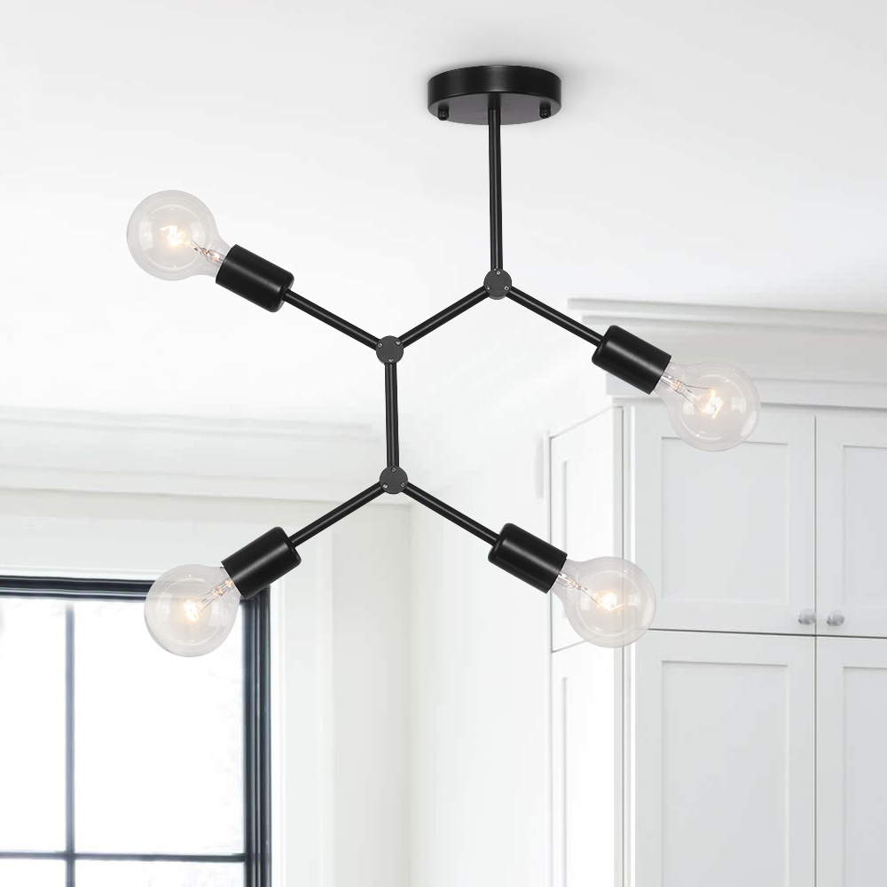 Modern Mid-Century 3/4 Lights Semi Flush Mount Chandelier for Bedroom Dining Room