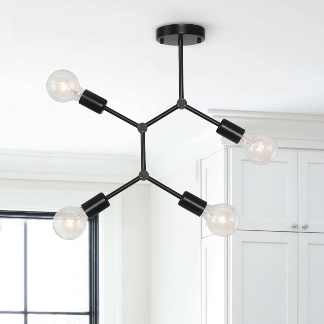 Modern Mid-Century 3/4 Lights Semi Flush Mount Chandelier for Bedroom Dining Room