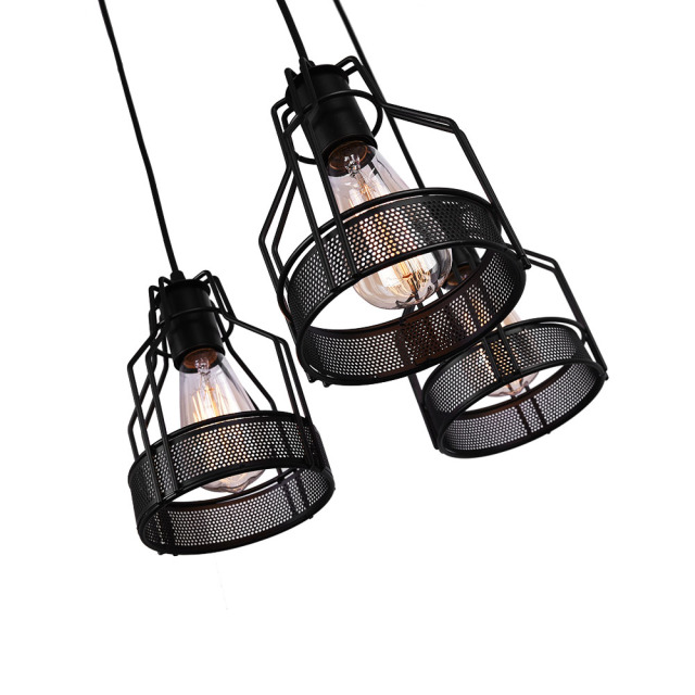 Industrial  Modern 3 light Cluster Black Pendant Light for Kitchen Island Dining Table