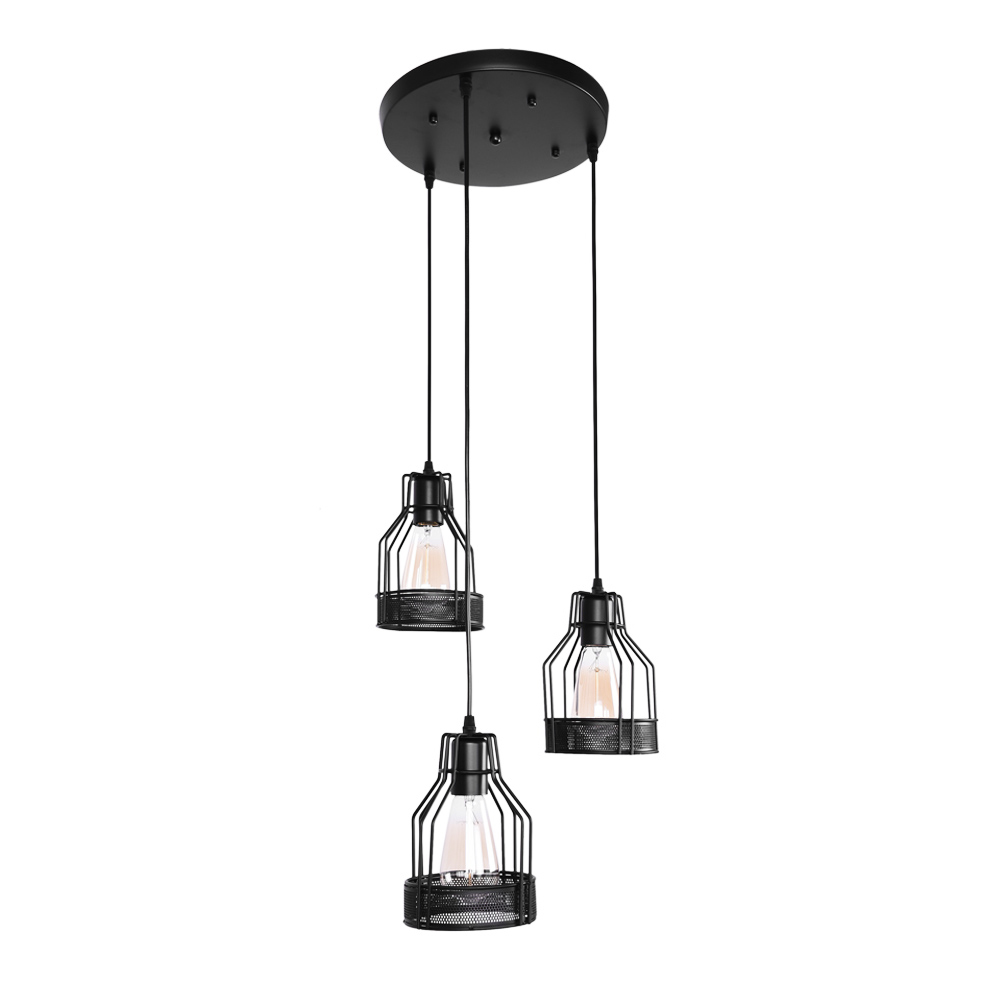 Industrial  Modern 3 light Cluster Black Pendant Light for Kitchen Island Dining Table
