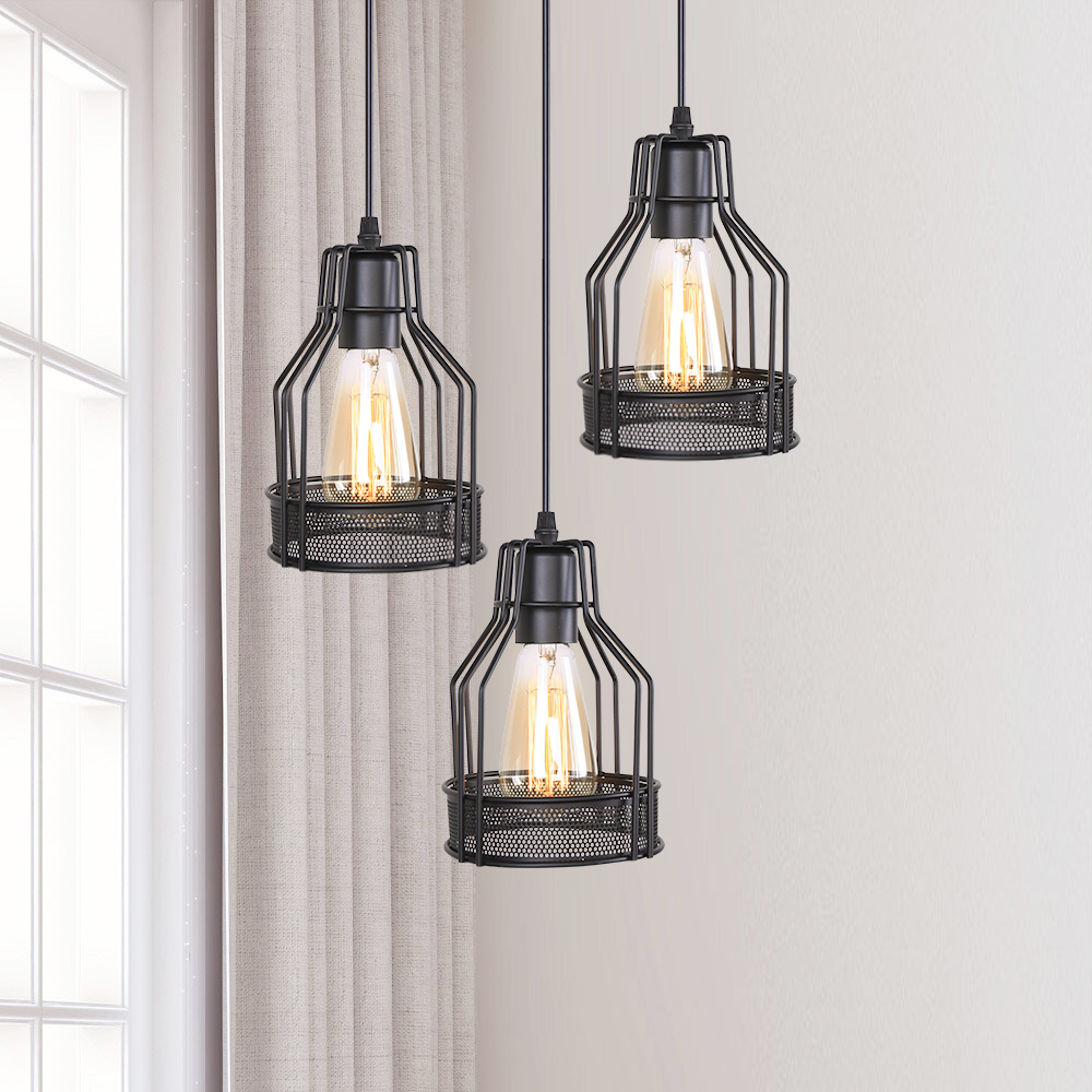 Industrial  Modern 3 light Cluster Black Pendant Light for Kitchen Island Dining Table