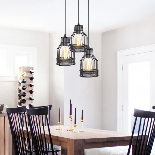 Industrial  Modern 3 light Cluster Black Pendant Light for Kitchen Island Dining Table