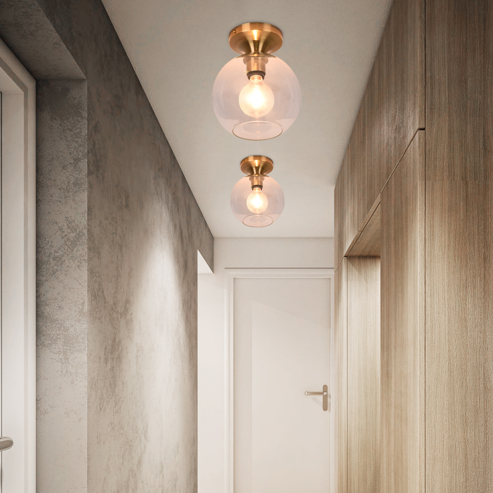 Modern Mid-Century Brass Semi Flush Mount Ceiling Light for Dining Room Hallway