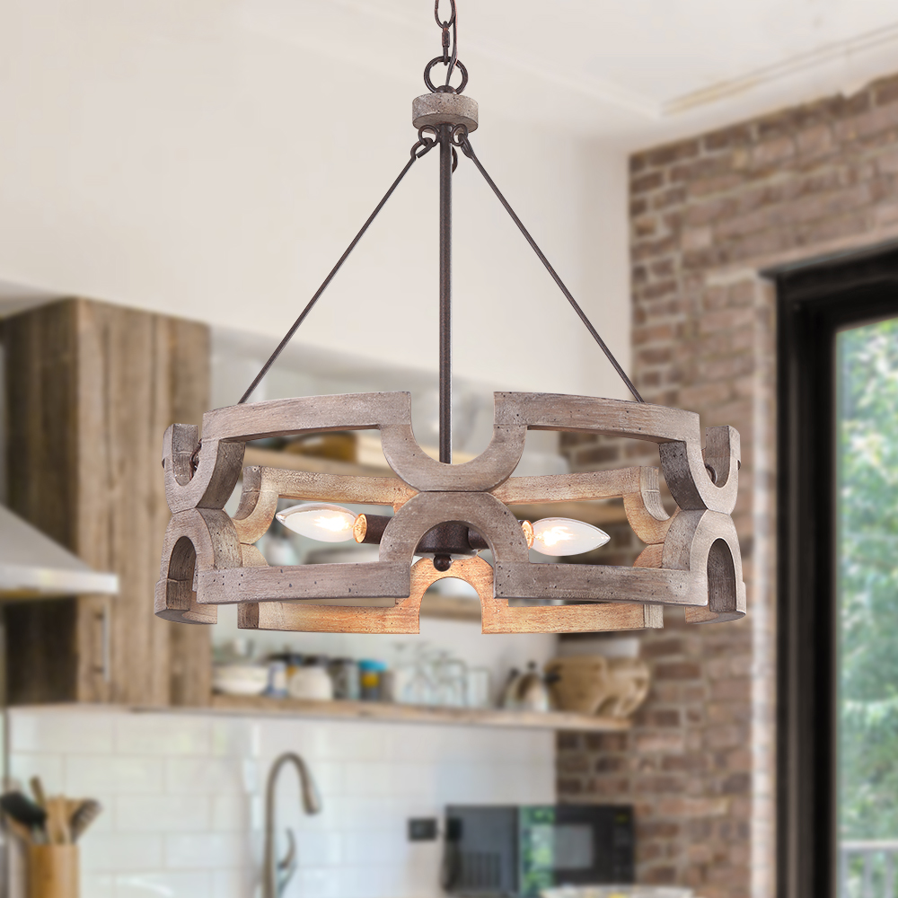 wood entryway chandelier