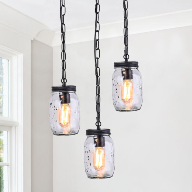 Modern Farmhouse 3-Lights Cluster Jar Pendant Light for  Kitchen Dining Room Living Room
