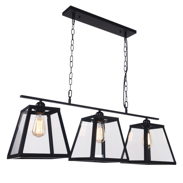 Modern Industrial  3-Lights  Black Linear Pendant for Kitchen Island Dining Table