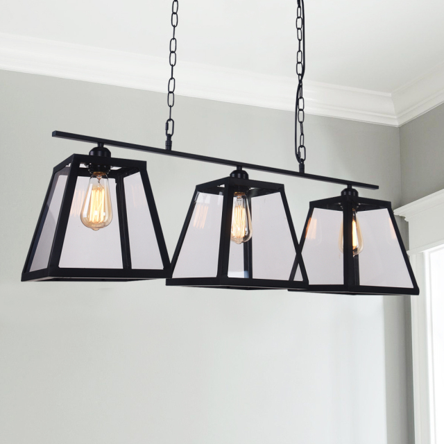 Modern Industrial  3-Lights  Black Linear Pendant for Kitchen Island Dining Table